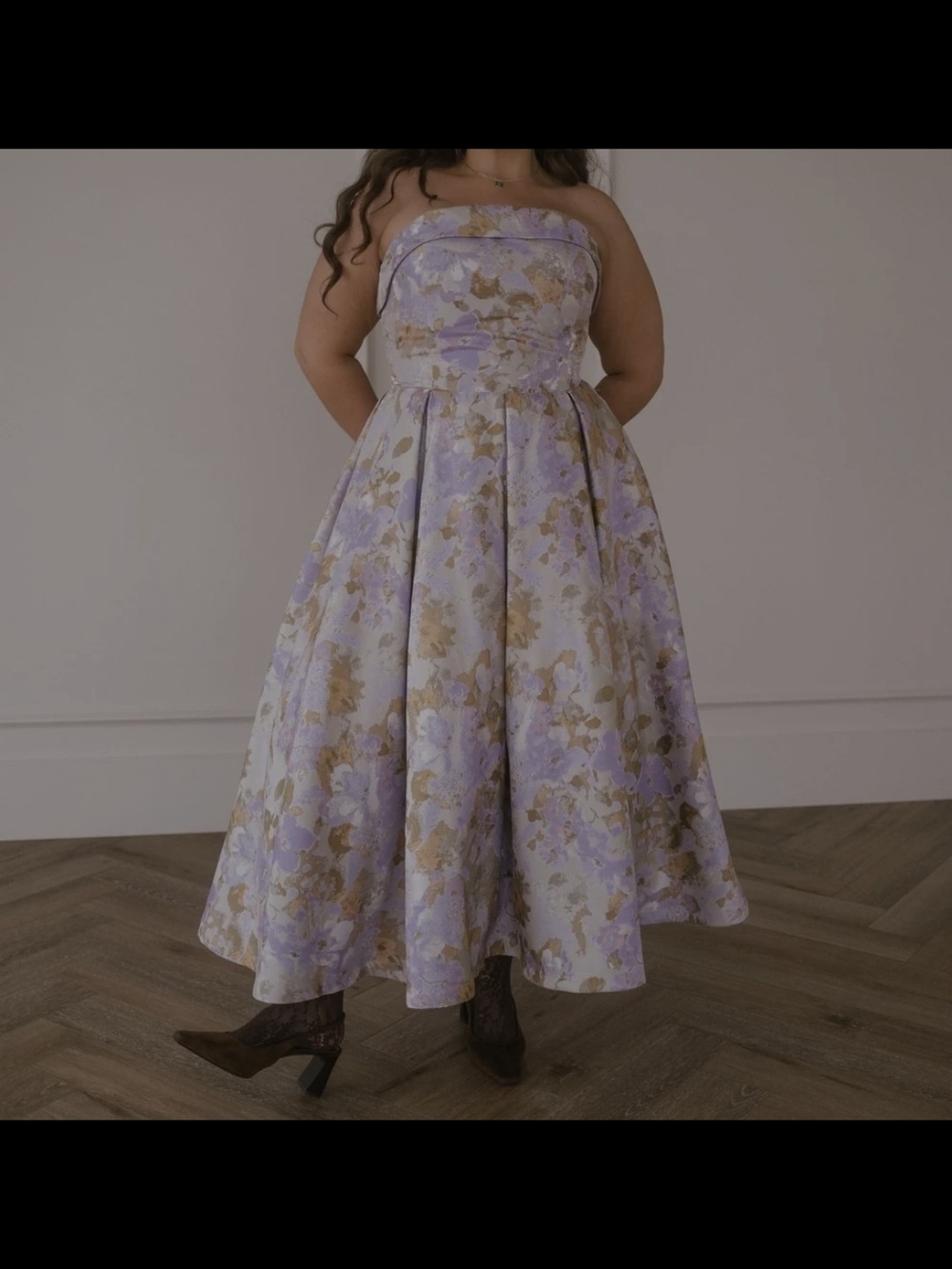 JessaKae - Anastelle, Size 16 - Lavender and Gold Strapless Floral Midi Dress